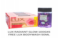 LUX RADIANT GLOW 100GX5 FREE LUX BODYWASH 50ML